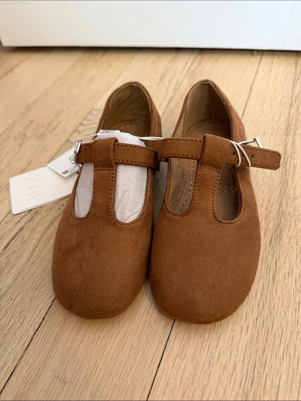 Zara Kids Brown Suede T-Strap Dress Shoes